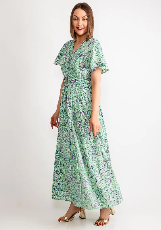 boho chic maxi dresses sale -Serafina Collection Printed Belted Long Wrap Dress, Green