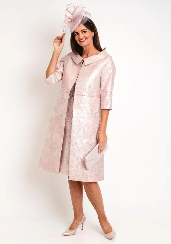 layered maxi dresses for women -Lizabella Embossed Design Long Jacket & Dress Set, Blush Pink