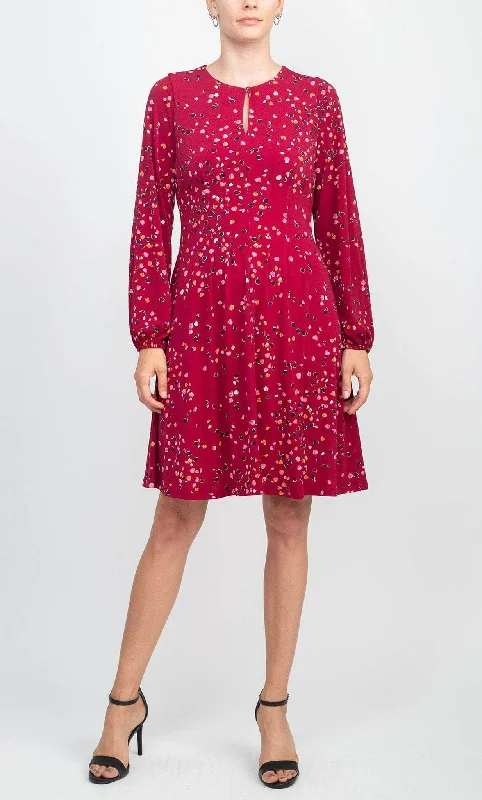 London Times T5425M - Long Sleeves Keyhole Neck Dress