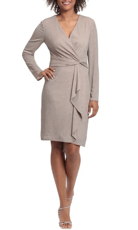 London Times T6431M - Long Sleeve Drape Cocktail Dress