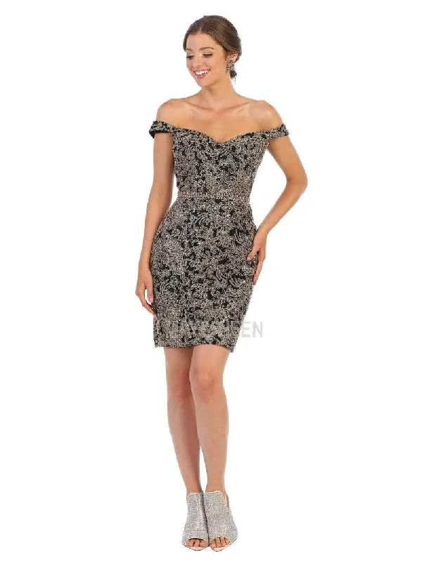 cocktail party dress online -May Queen MQ1715 - Off Shoulder Fitted Cocktail Dress