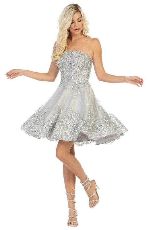 May Queen - Straight Across Lace Cocktail Dress MQ1650 - 1 pc Silver/Silver In Size 8 Available