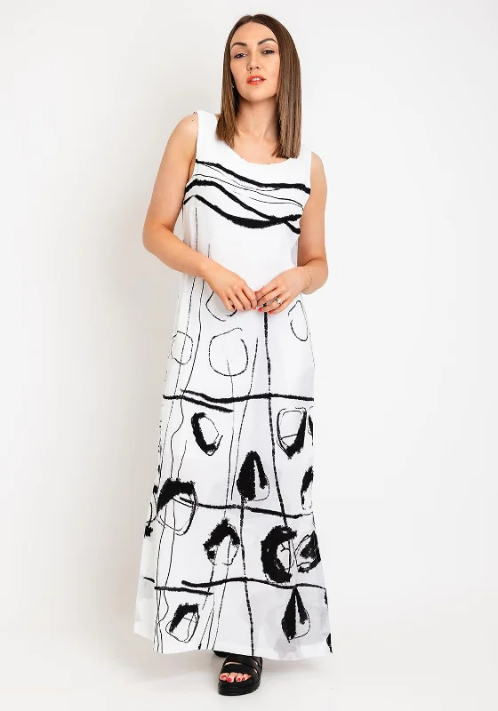 tie dye maxi dresses for summer -Ever Sassy Abstract Print Long Dress, White