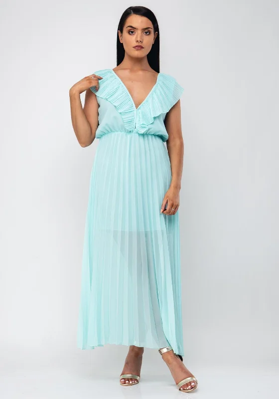 off white maxi dresses for casual -Seventy1 Pleated Long One Size Dress, Turquoise