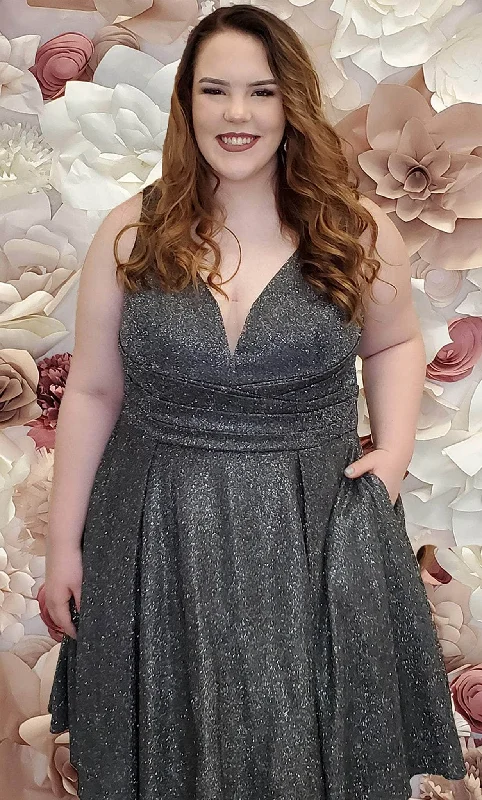 Sydney's Closet SC8108 - V-Neck Shimmer Cocktail Dress