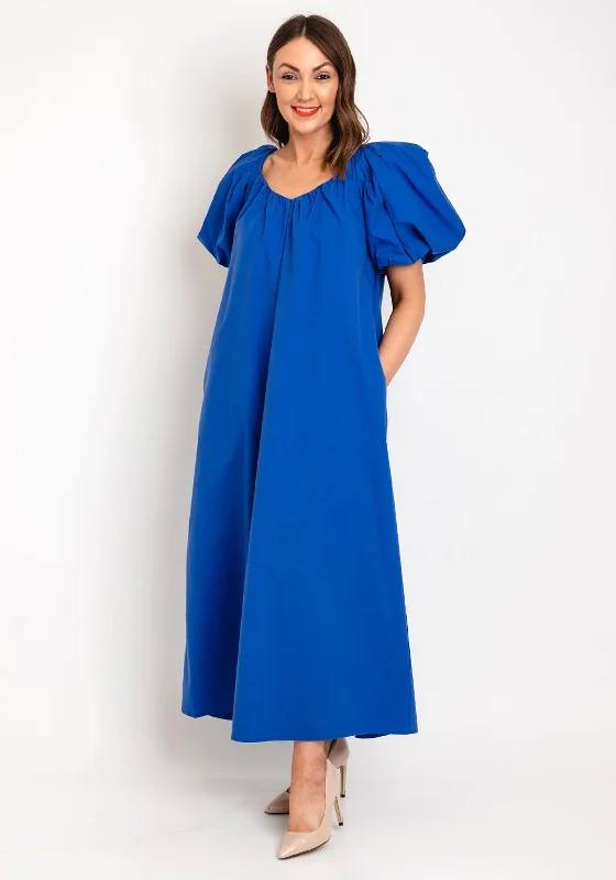 teal blue maxi dresses for women -Y.A.S Olega Puff Sleeve Long Dress, Dazzling Blue