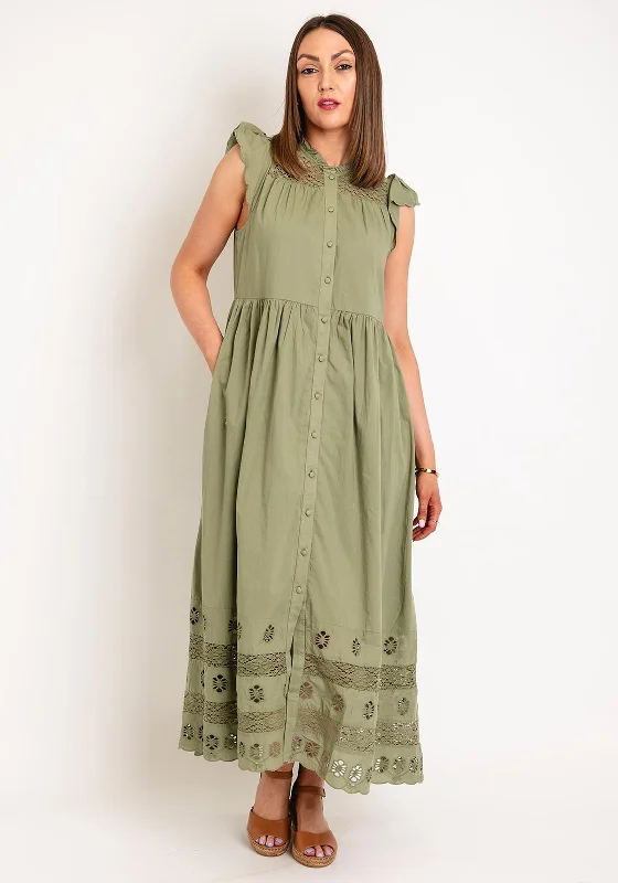 rust maxi dresses for women -Y.A.S Olivia Long Shirt Dress, Oil Green