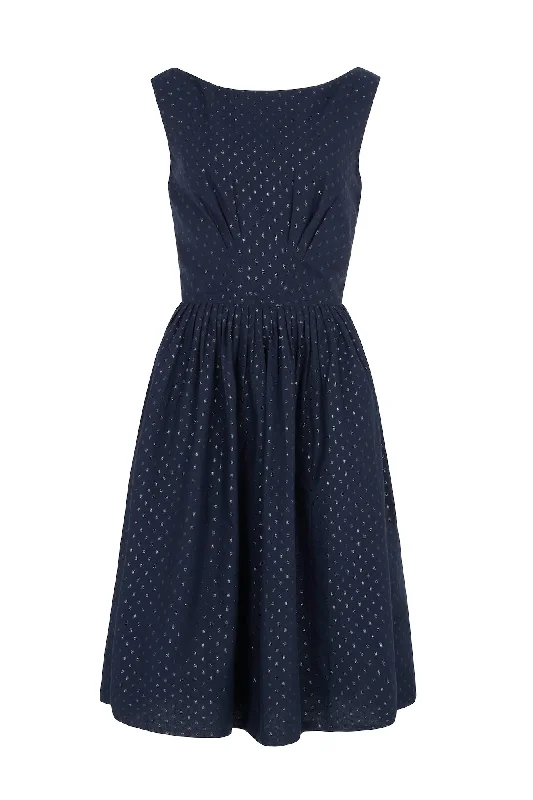 soft grey maxi dresses casual -Abigail Navy Sparkle Spot Dress Long