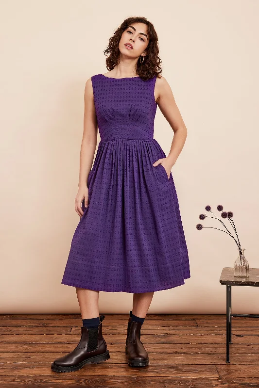 vintage style maxi dresses -Abigail Violet Cotton Dobby Dress Long