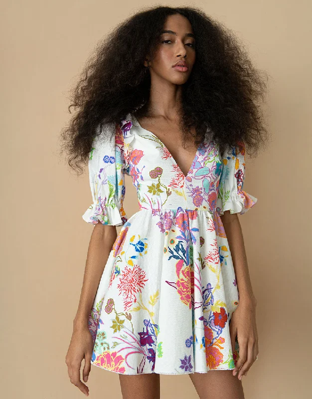 Mini dresses for tropical vacation -Aja Cotton Mini Dress - Jardin White - SALE