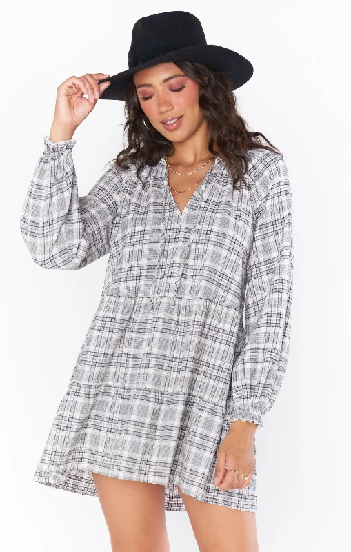 Mini dresses for live concerts -Birdie Mini Dress ~ Windowpane Plaid