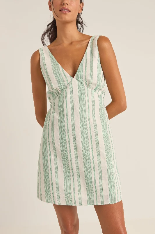 Mini dresses for summer festivals -Dinero Stripe Mini Dress Green