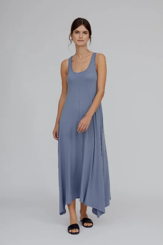 soft grey maxi dresses casual -Jo Long Tank Dress - Flint Stone