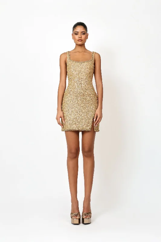 Mini dresses for engagement party -Kerri Mini Dress - Gold