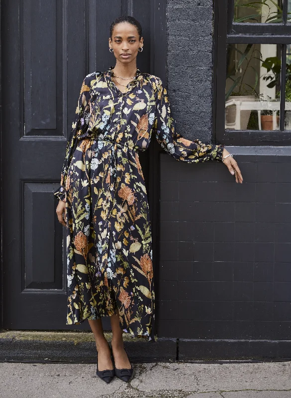 sheer maxi dresses with slip -Luna Printed Long Shirt Dress