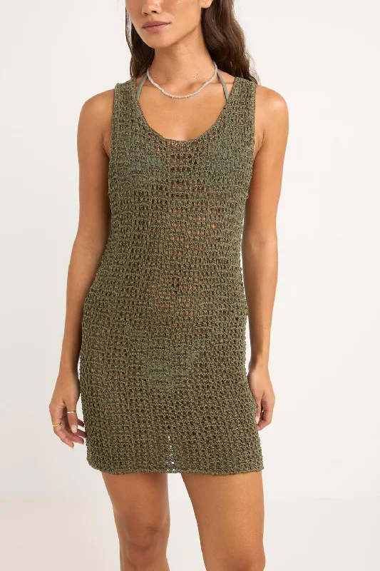 Mini dresses in jacquard fabric -Maddi Scoop Neck Mini Dress Olive