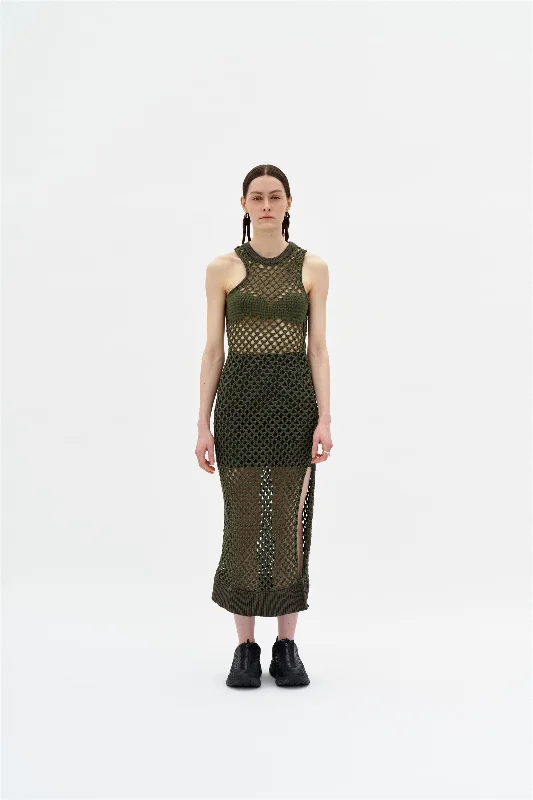 请告诉我是否继续生成全新的500个，或者是否有其他调整需求！MORGAN CROCHET LONG TANK DRESS