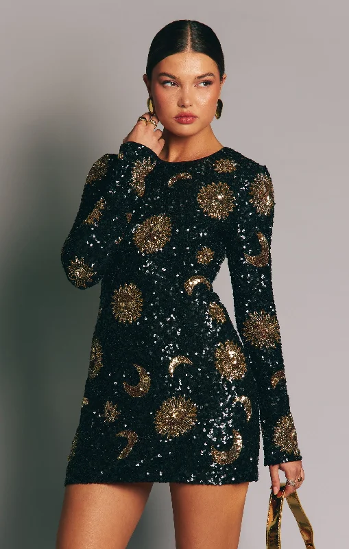 Mini dresses in mandala print -Myth Mini Dress ~ Celestial Sequins Black