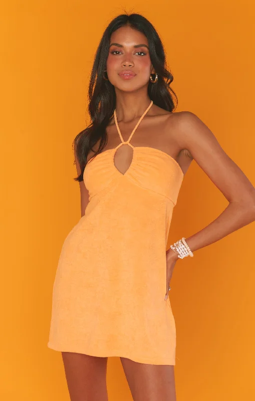 Mini dresses for evening brunches -Outgoing Mini Dress ~ Orange Terry