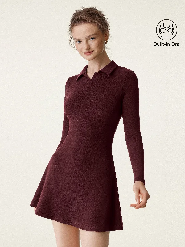 Mini dresses with crisscross back -Polo Neck Mini Flare Hem Brami Dress