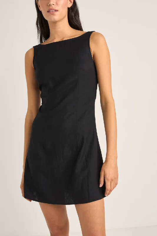 Mini dresses for wine tasting -Roselle Tie Back Mini Dress Black