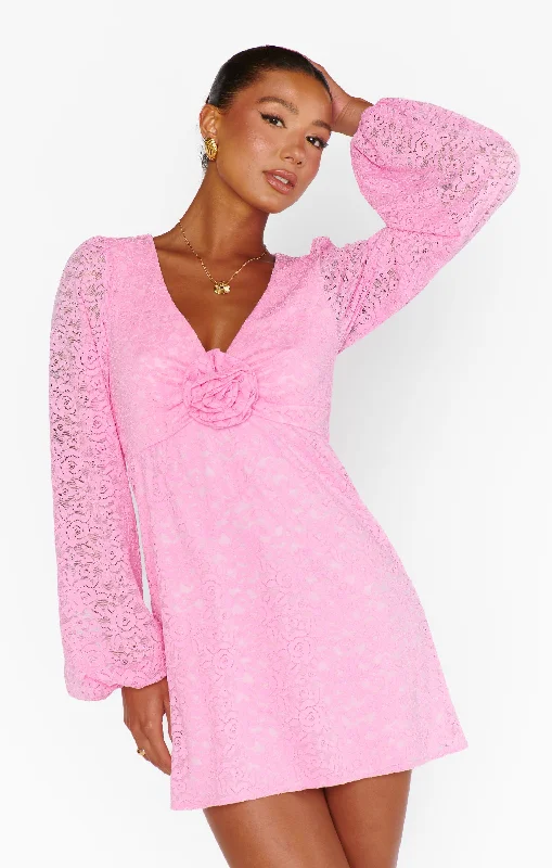 Mini dresses with batwing sleeves -Rosetta Mini Dress ~ Pink Lovely Lace