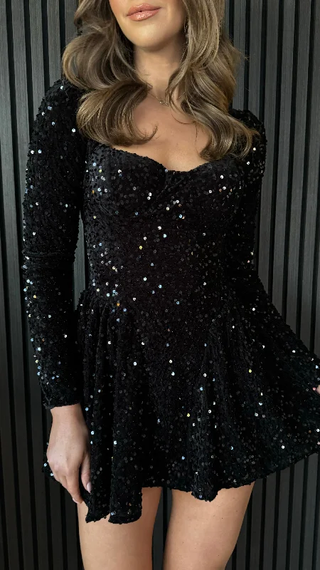 Purple mini dresses online -Spencer Black Sequin Sweetheart Neckline Mini Dress