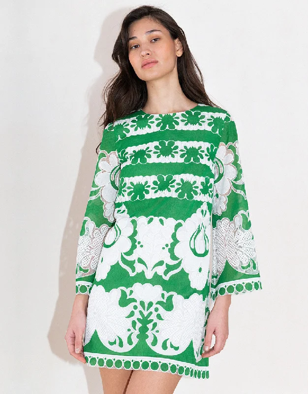 Mini dresses for photo shoots -Stevie Burn Out Mini Dress - Green/White