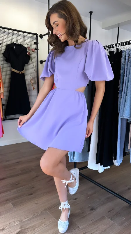 Mini dresses with side zipper tie -Theodora Lilac Cut-Out Detail Mini Dress