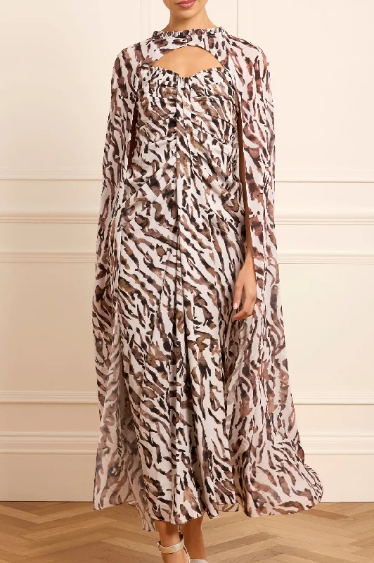 sequined black maxi dresses -Zebra Chiffon Long Cape